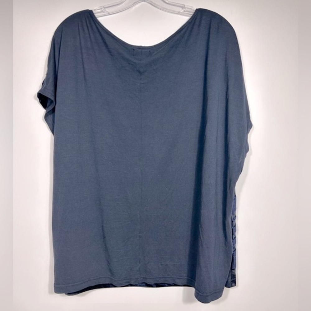 Simply Emma Velvet Panels Blouse 1X Navy Blue Striped Top Bateau Neck - Picture 3 of 9